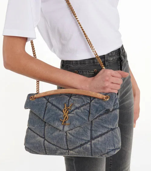 YSL Puffer Small Denim Shoulder Bag
